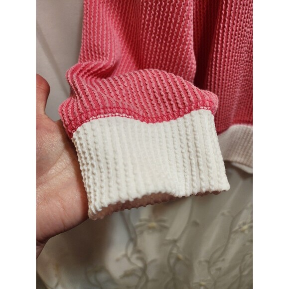 MAGIC FIT WOMEN S/M PINK WHITE SWEATER RIBBED KNIT OVERSIZED RELAXED COMFY LOOSE - Picture 3 of 13